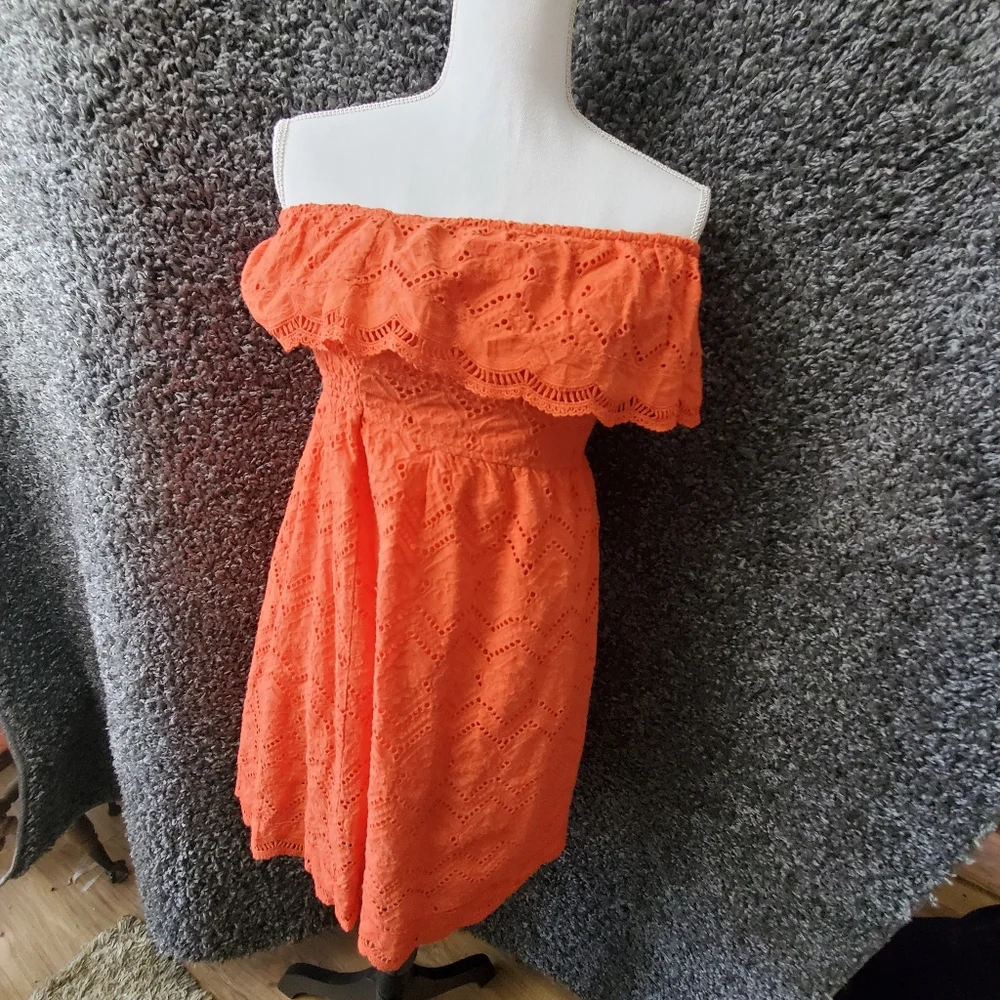 Flying Tomatoes 100% Cotton Women's off Shoulder Mini Dress Size Small Eyelet - Picture 1 of 11